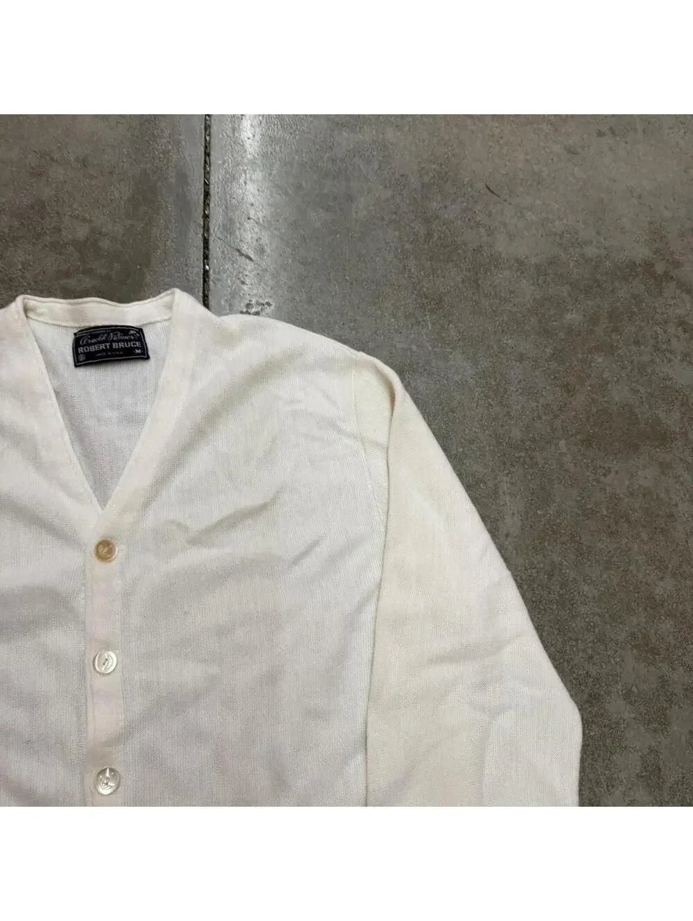 vintage robert bruce made in usa white cardigan knit sweater size medium
